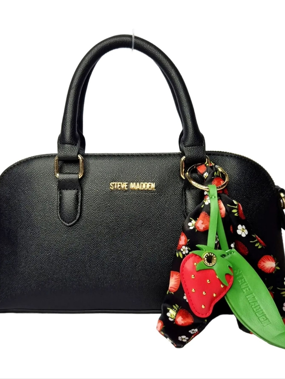 Steve Madden Black Dome Satchel with Strawberry Charm
